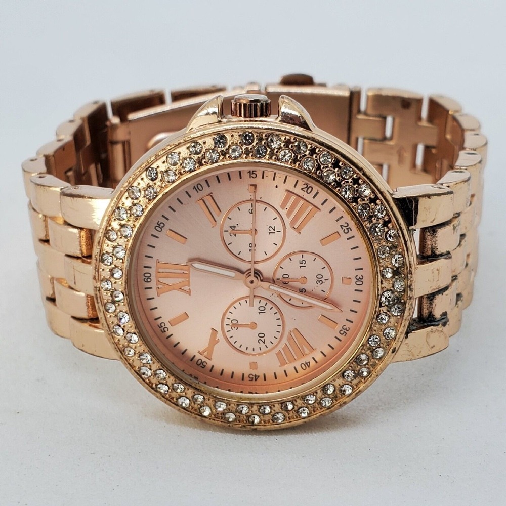 Women's Analog Watch 38MM Rose Gold Dial Bracelet Band 6.5" New Battery